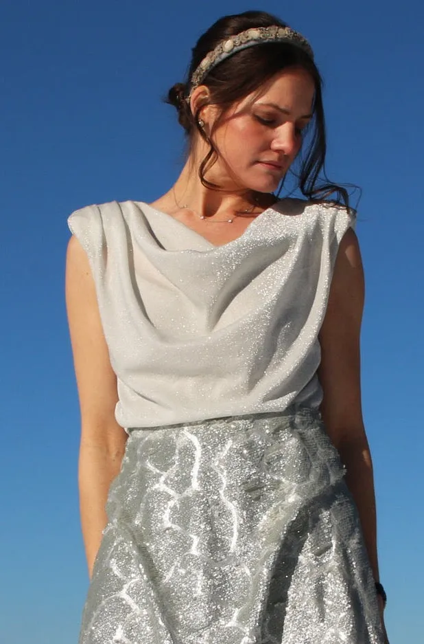 Silver Knit High Shoulder Blouse