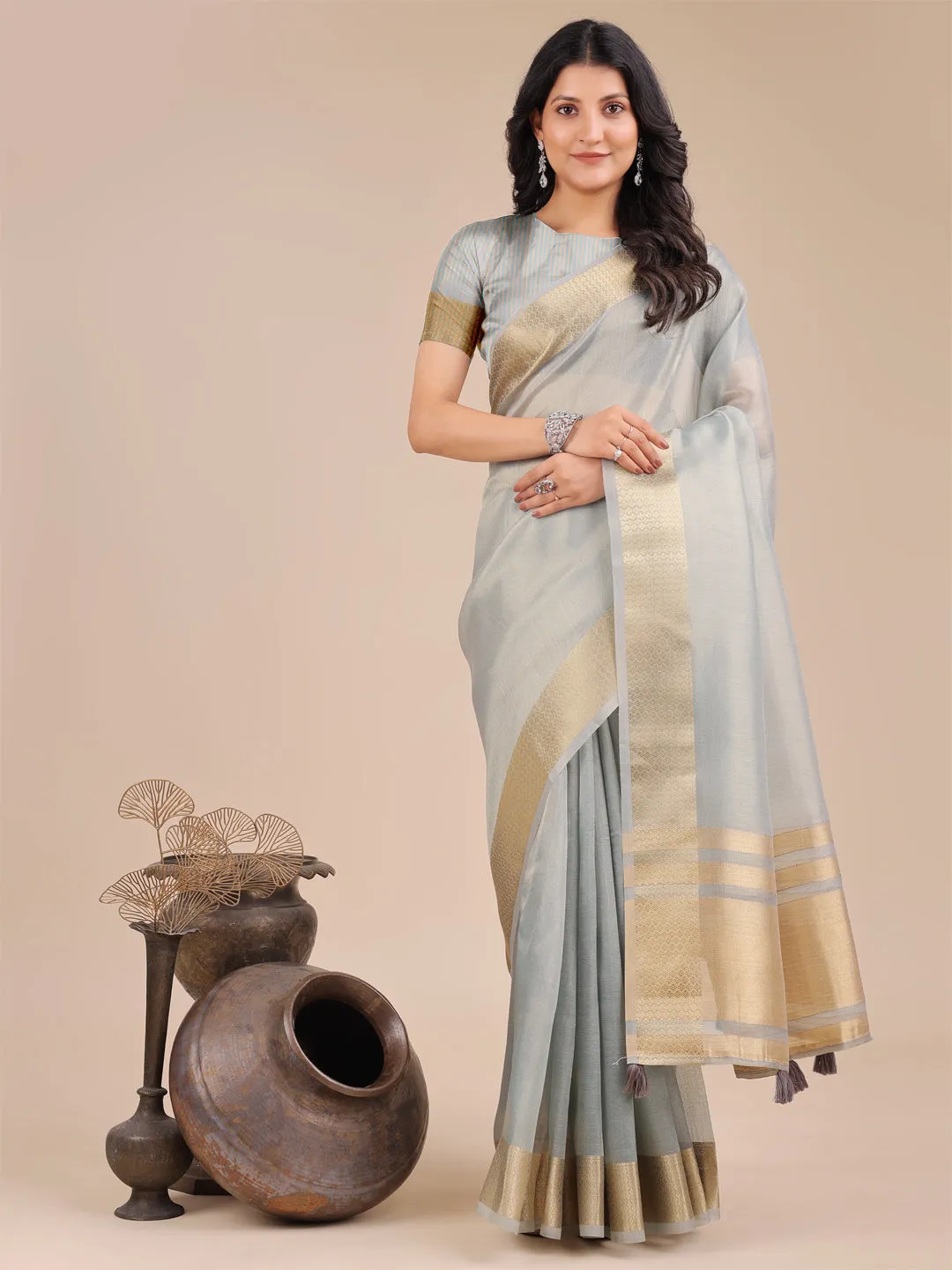 Sky Blue Organza Saree