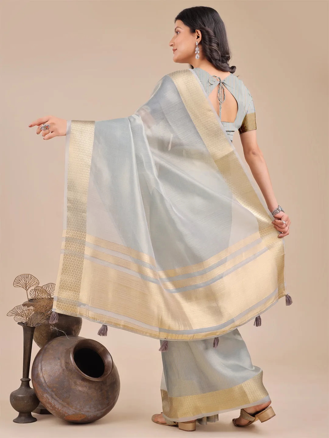 Sky Blue Organza Saree
