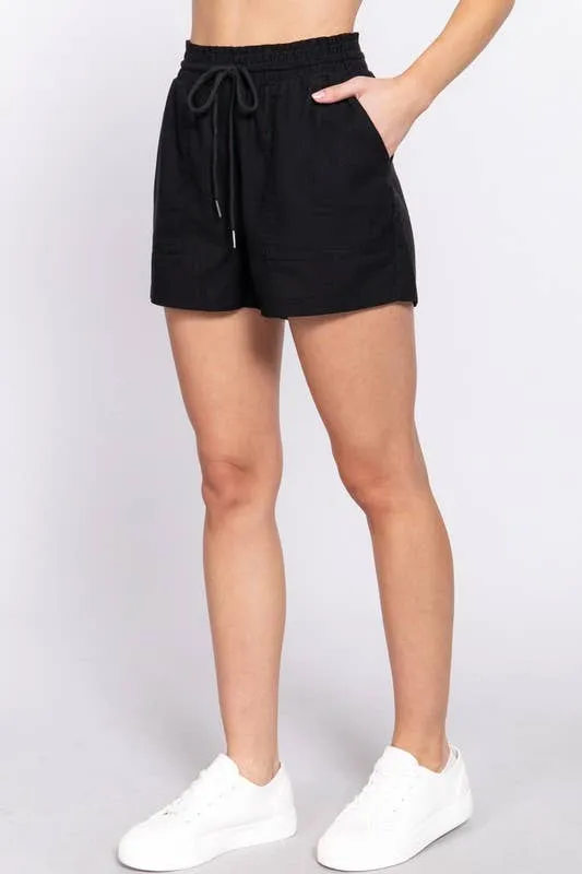 Smoked Waist Linen Shorts
