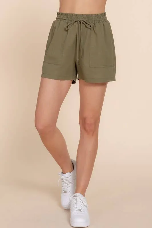 Smoked Waist Linen Shorts