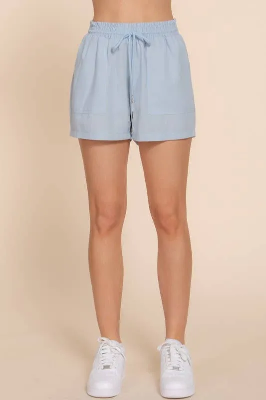 Smoked Waist Linen Shorts