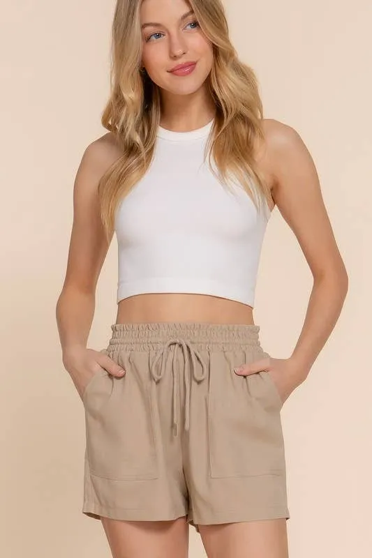 Smoked Waist Linen Shorts