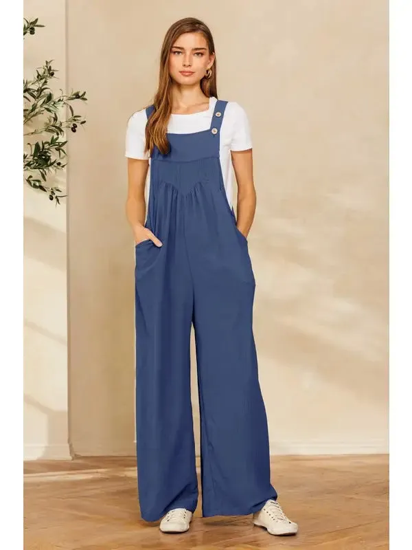 Solid Button Sling Jumpsuit
