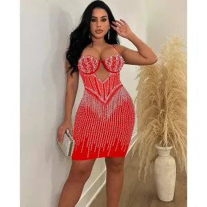 Solid Colour Diamond Strap Short Dress