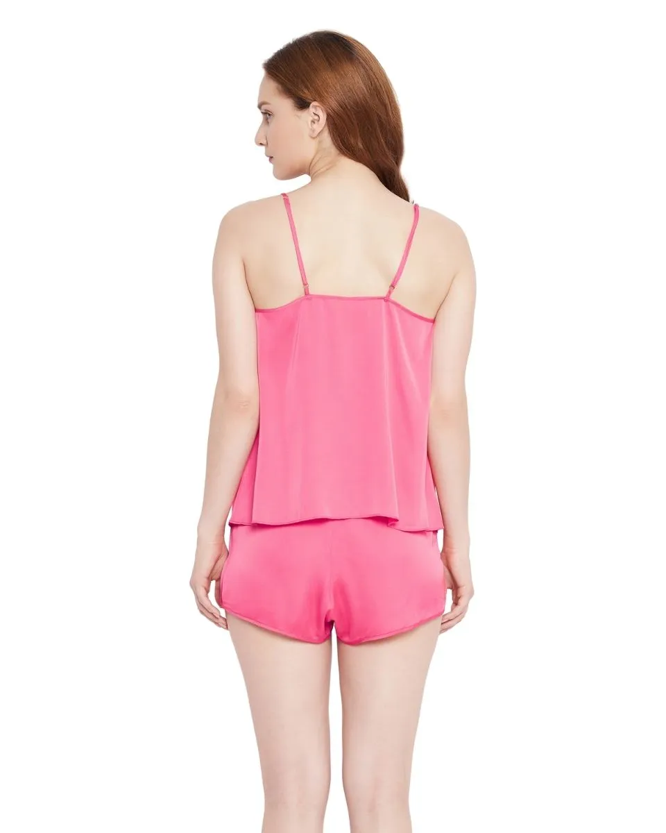 Solid Pink Women Cami Short Pj Set