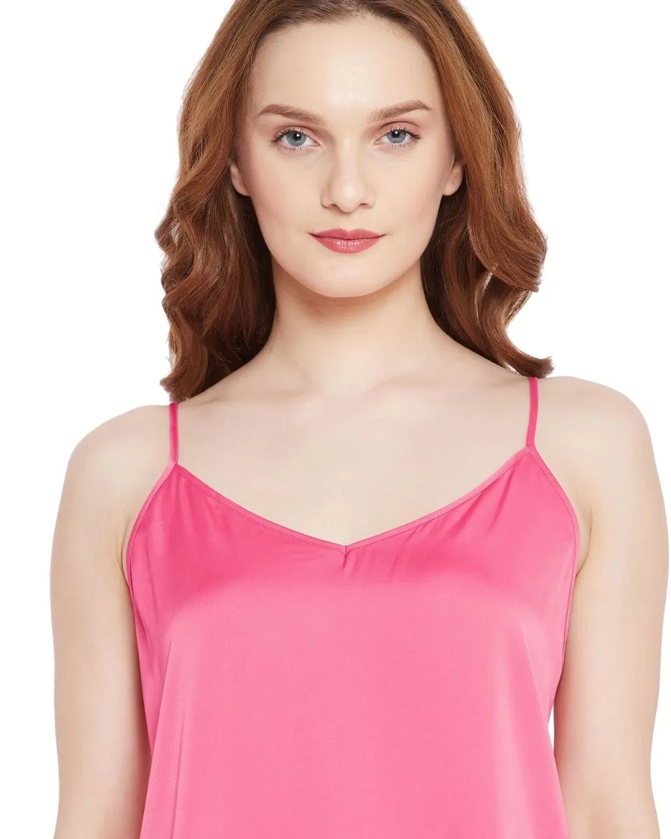 Solid Pink Women Cami Short Pj Set