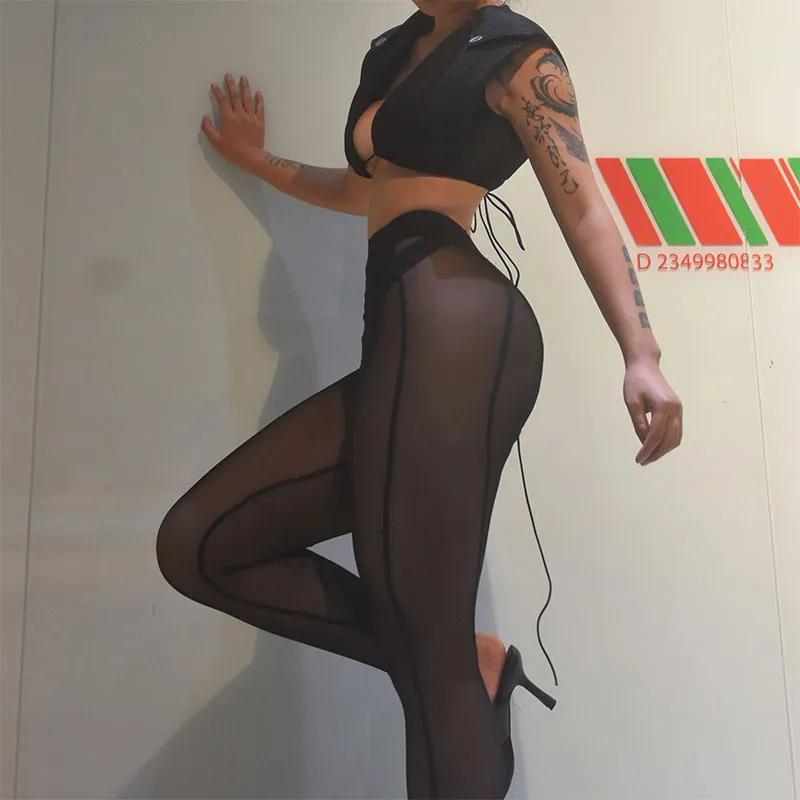 Solid Sleeveless Tube Top & Sheer Mesh Pants Set