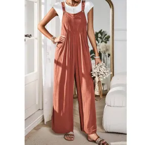 Solid Wide Leg Pocketed Shoulder Tie Overalls
