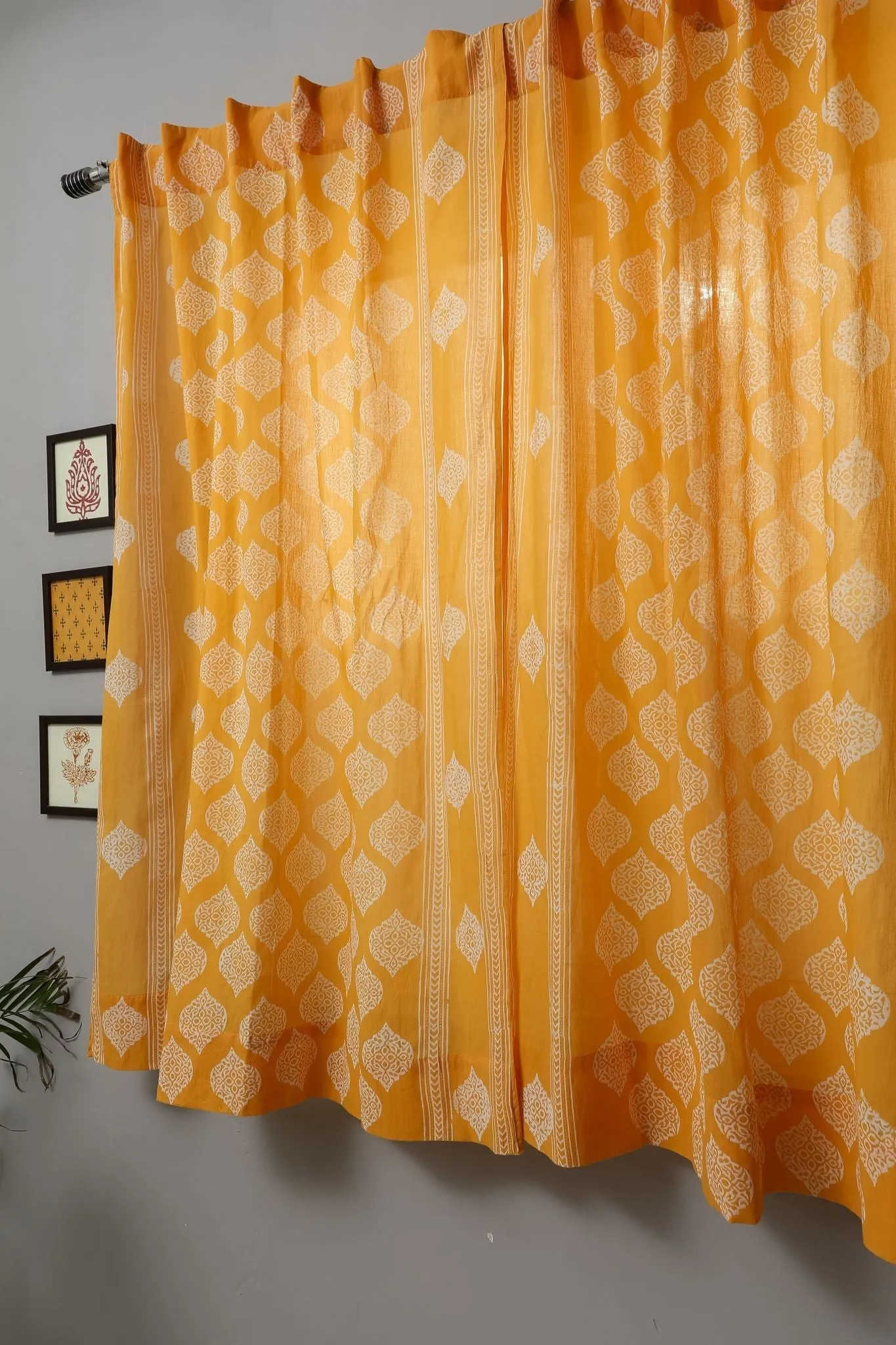SootiSyahi 'Daffodil' Handblock Printed Cotton Window Curtain