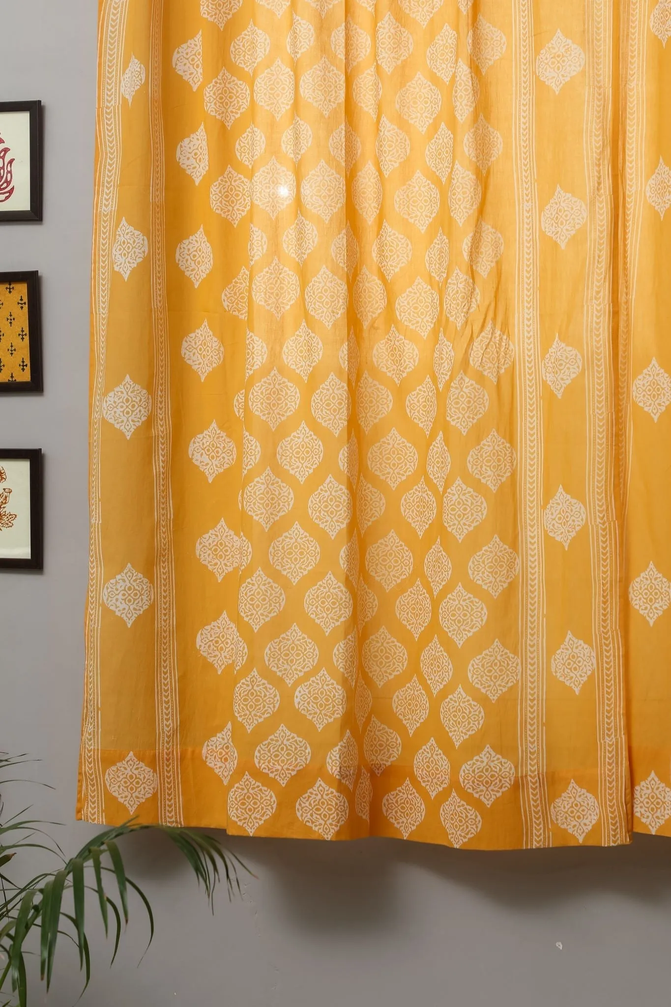 SootiSyahi 'Daffodil' Handblock Printed Cotton Window Curtain