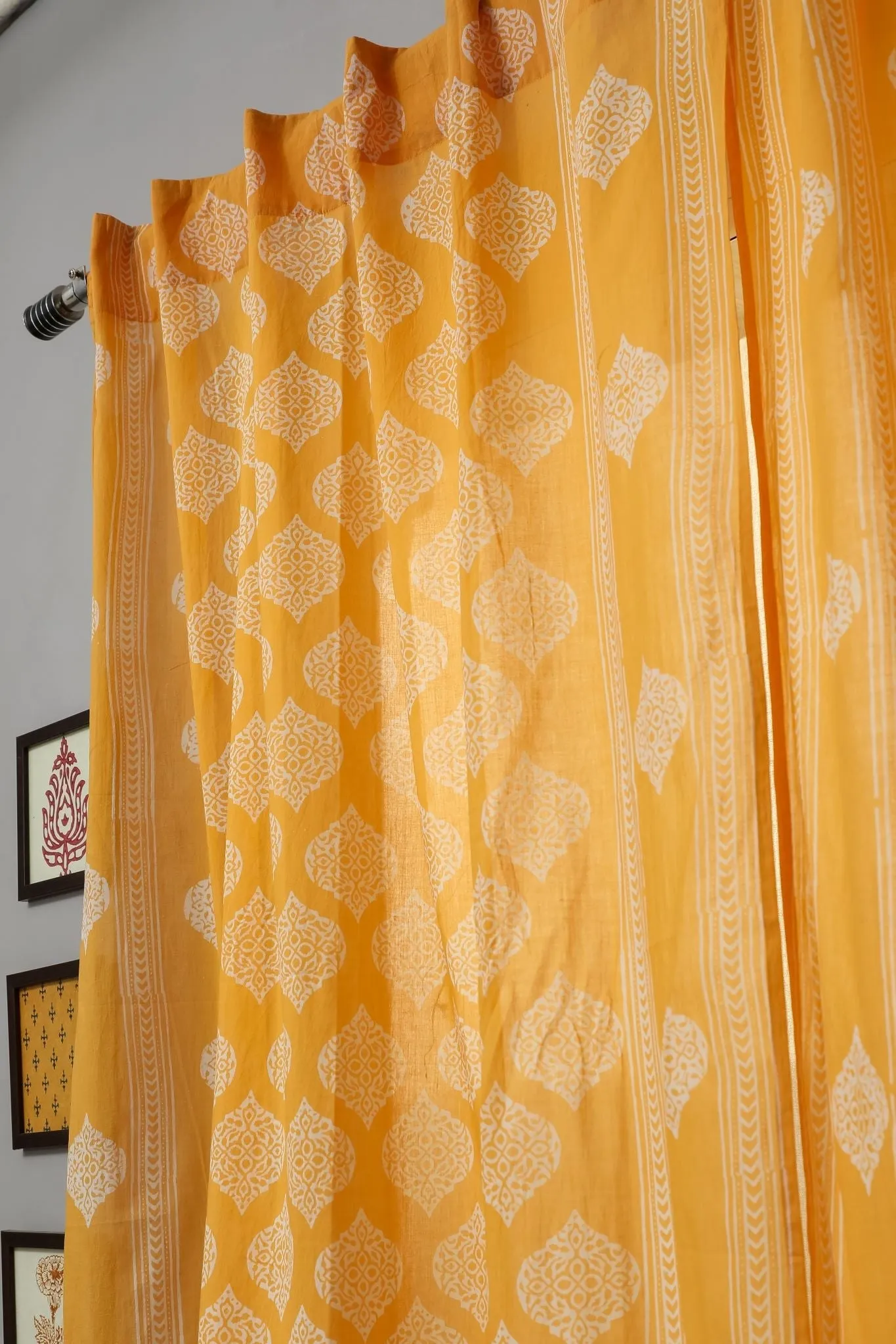 SootiSyahi 'Daffodil' Handblock Printed Cotton Window Curtain