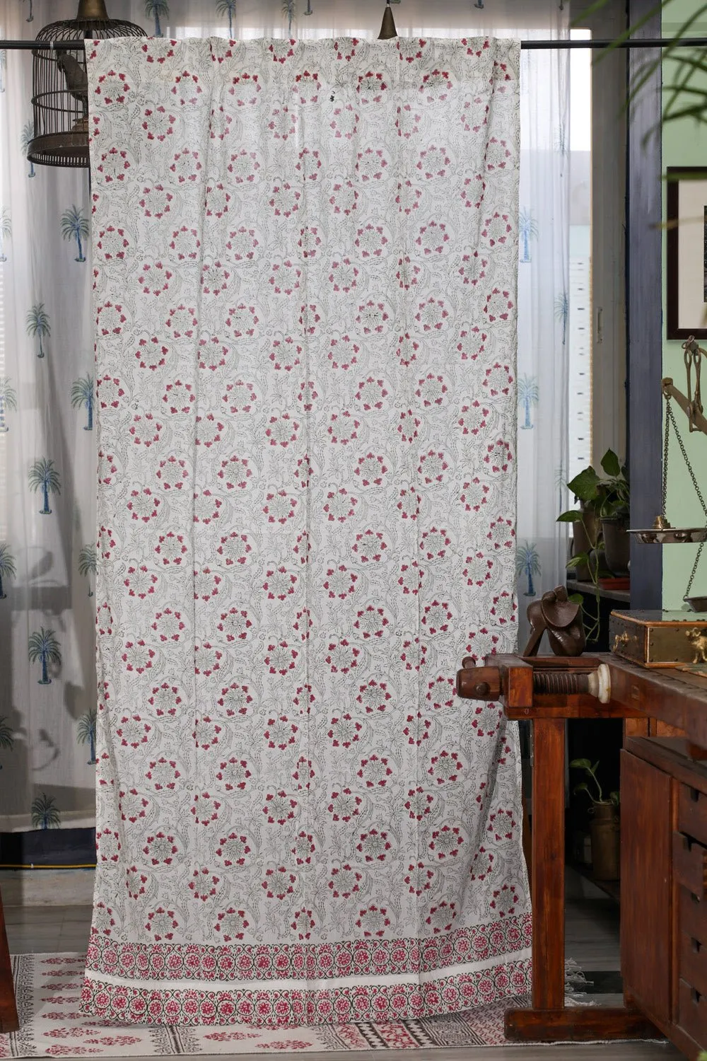 SootiSyahi 'Floral Chakras' Handblock Printed Cotton Door Curtain