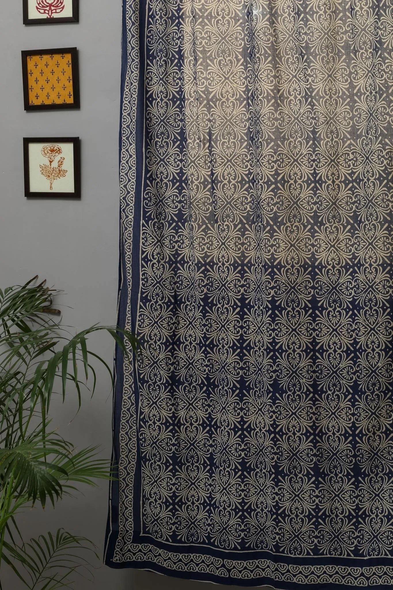 SootiSyahi 'Iris' Handblock Printed Cotton Door Curtain