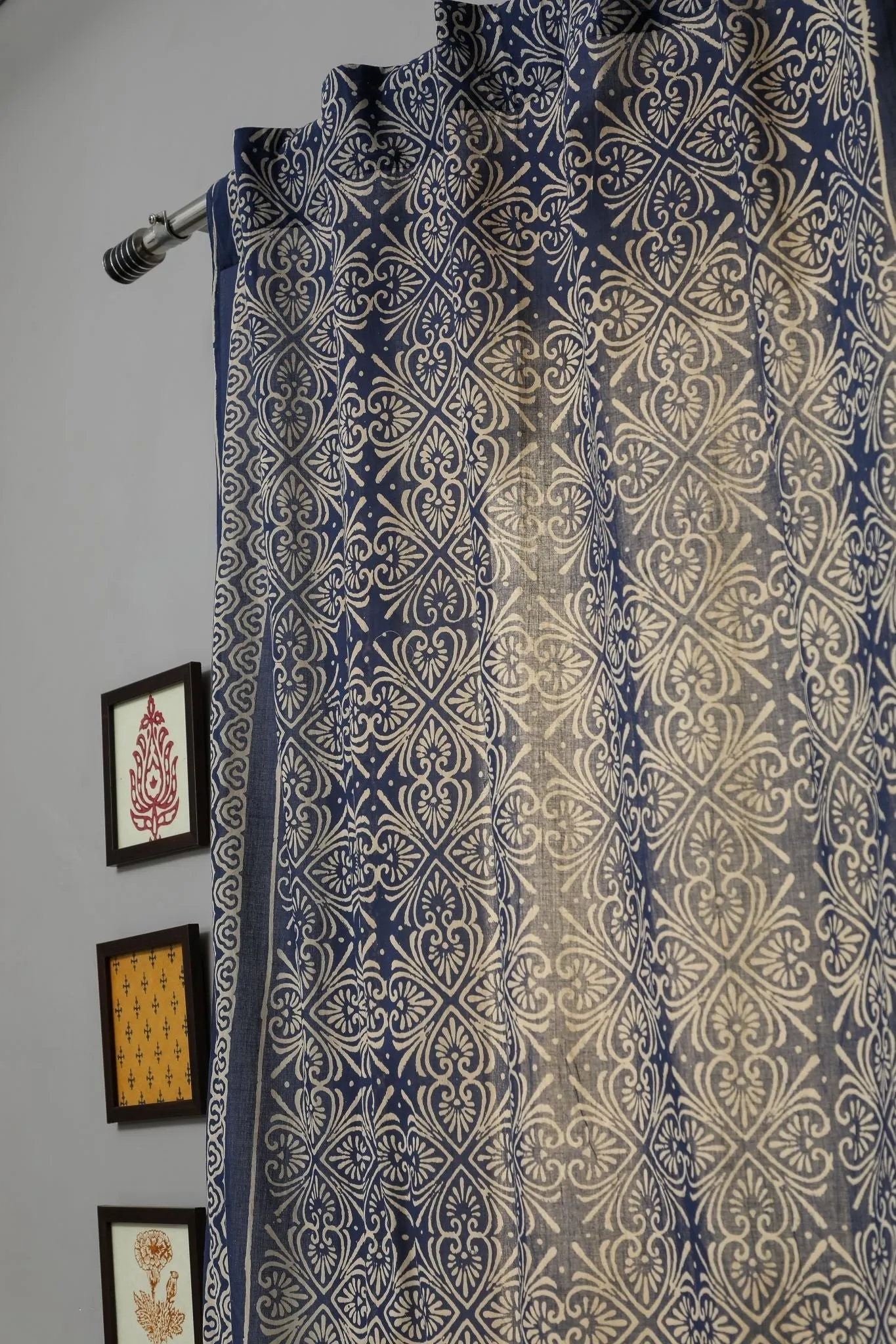 SootiSyahi 'Iris' Handblock Printed Cotton Door Curtain