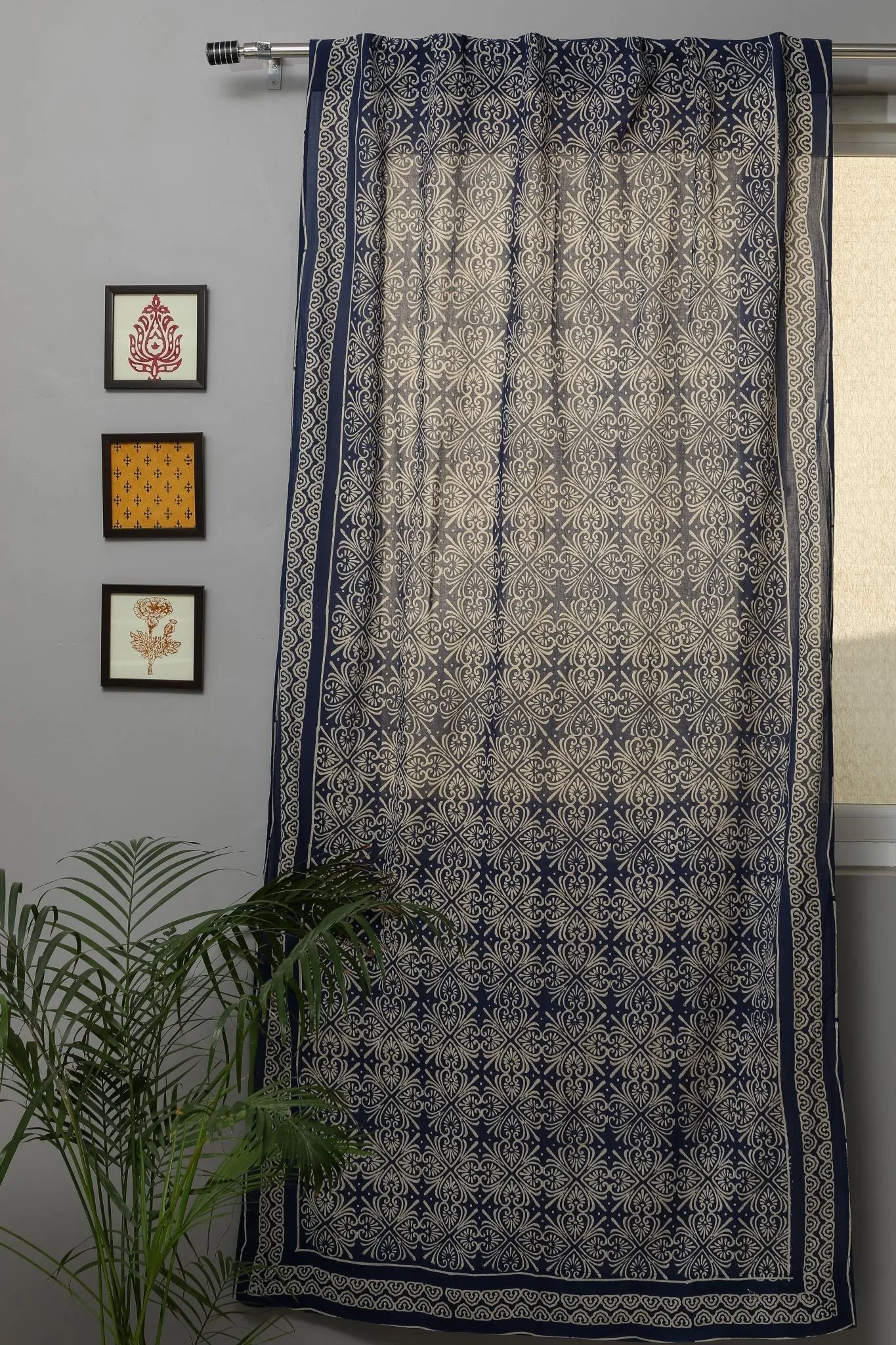 SootiSyahi 'Iris' Handblock Printed Cotton Door Curtain