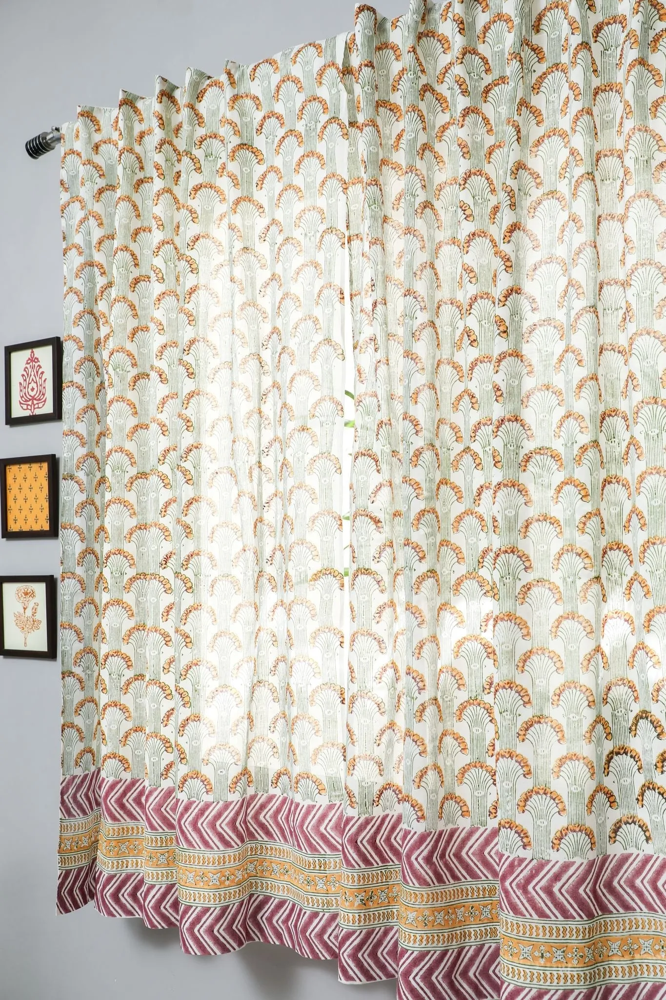 'Sparkle’s Garden' Handblock Printed Cotton Window Curtain