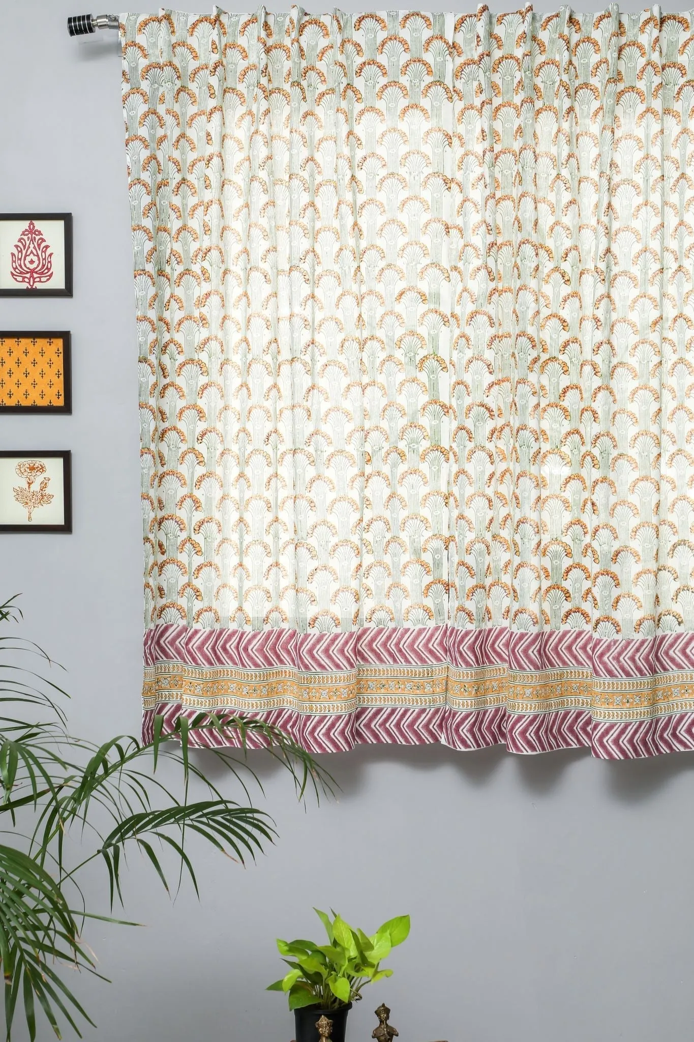 'Sparkle’s Garden' Handblock Printed Cotton Window Curtain