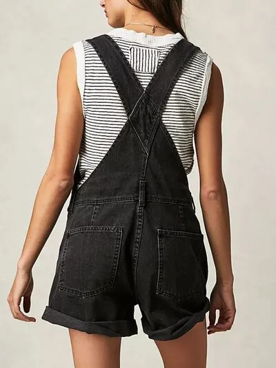 Square Neck Wide Strap Denim Overalls