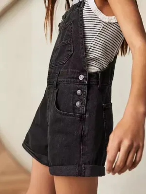 Square Neck Wide Strap Denim Overalls