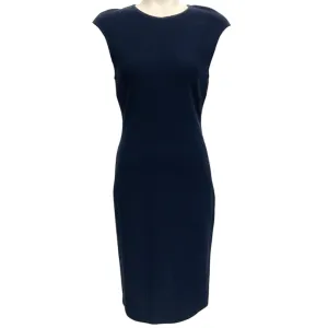 St. John Navy Blue Wool Classic Sleeveless Dress