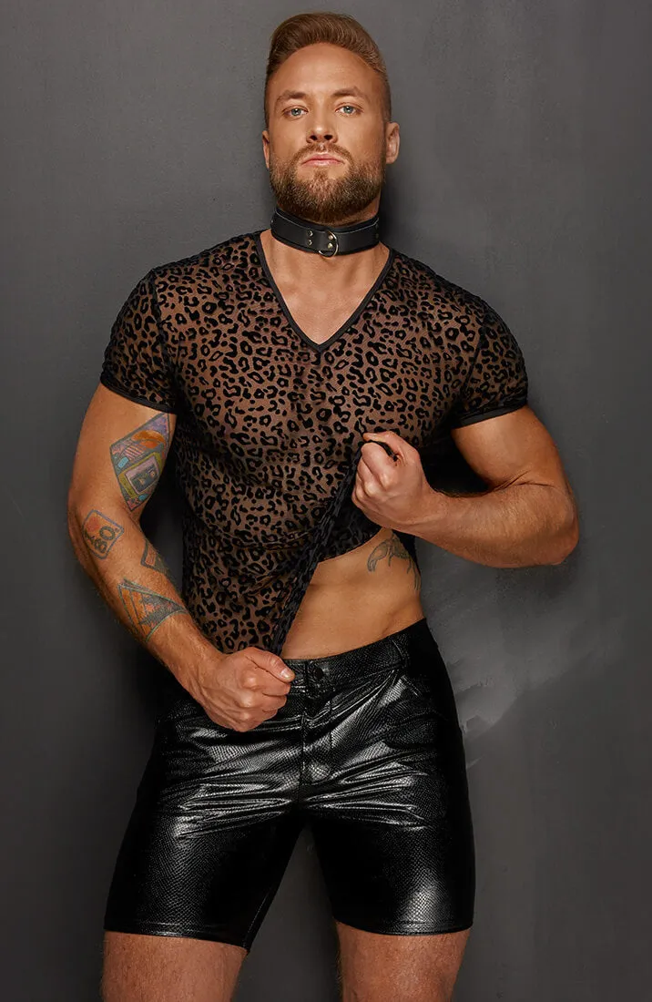 T-shirt with leopard flock embroidery - Rowdy Hunk