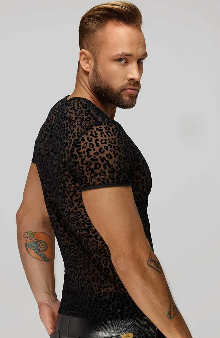 T-shirt with leopard flock embroidery - Rowdy Hunk