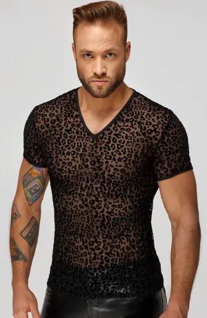 T-shirt with leopard flock embroidery - Rowdy Hunk