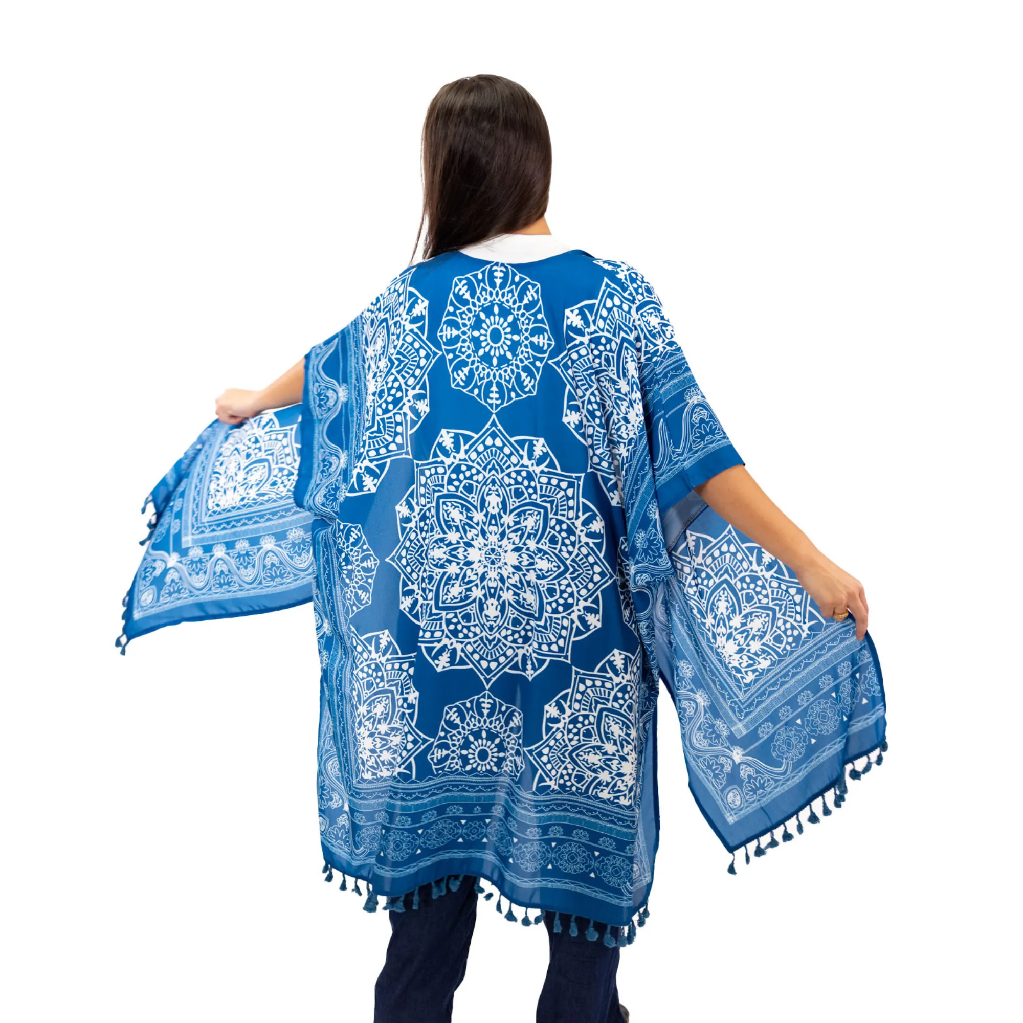 Teal Blue Tassel Kimono