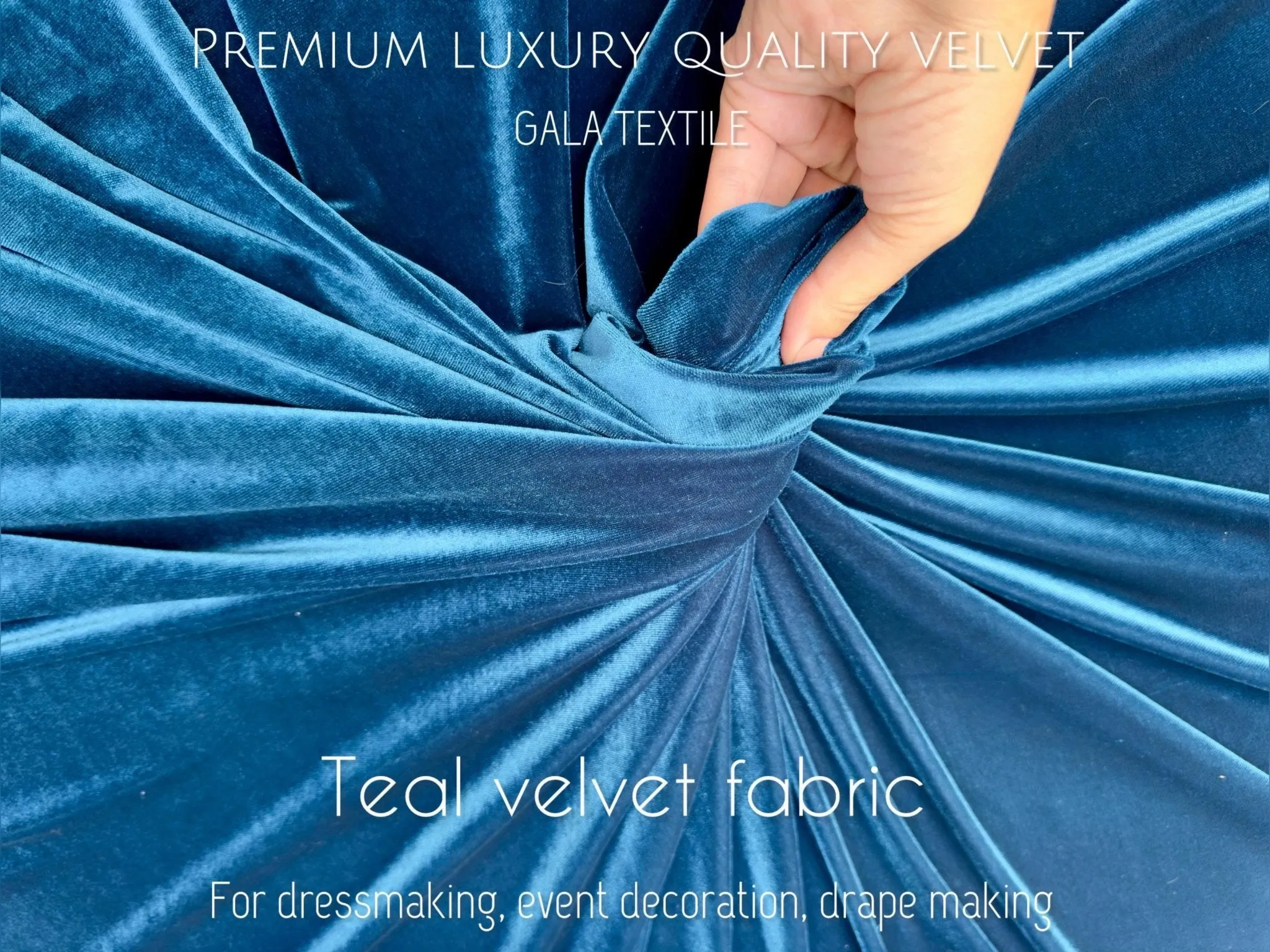 Teal Luxury Velvet Fabric Stretch by Yard Blue Velvet Material For Dresses, Clothes, Scrunchies, Bows, Backdrops, Drapes, Baby Shower Fabric
