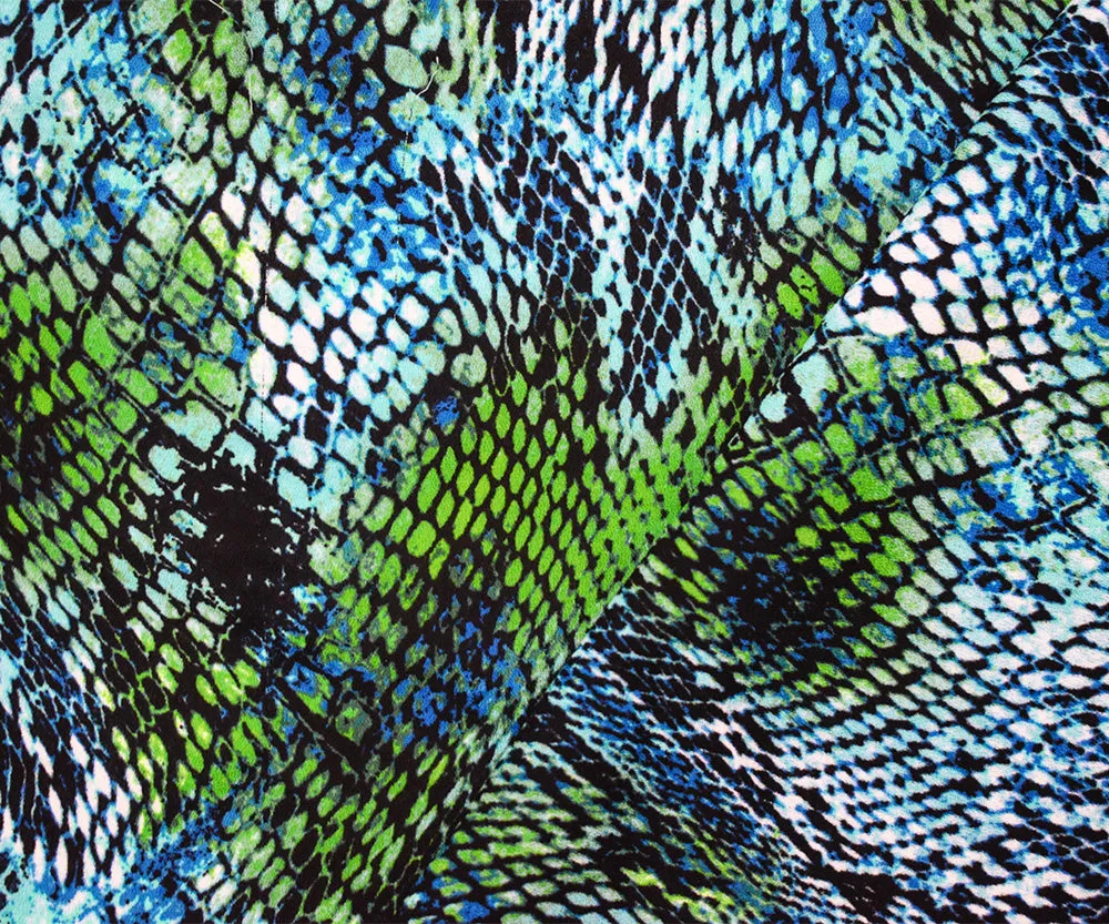 Teal-Multi Poly Watercolor Reptile Skin Print Crepe Momie Georgette Fabric