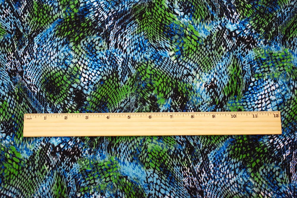 Teal-Multi Poly Watercolor Reptile Skin Print Crepe Momie Georgette Fabric