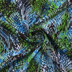 Teal-Multi Poly Watercolor Reptile Skin Print Crepe Momie Georgette Fabric