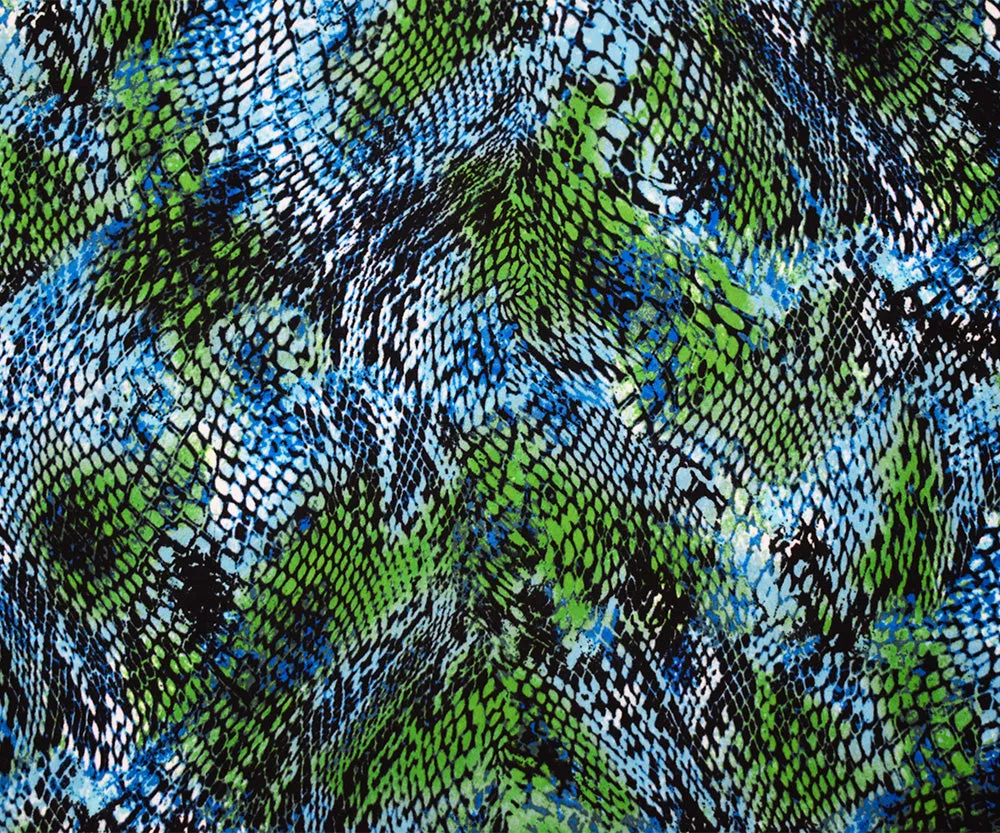 Teal-Multi Poly Watercolor Reptile Skin Print Crepe Momie Georgette Fabric