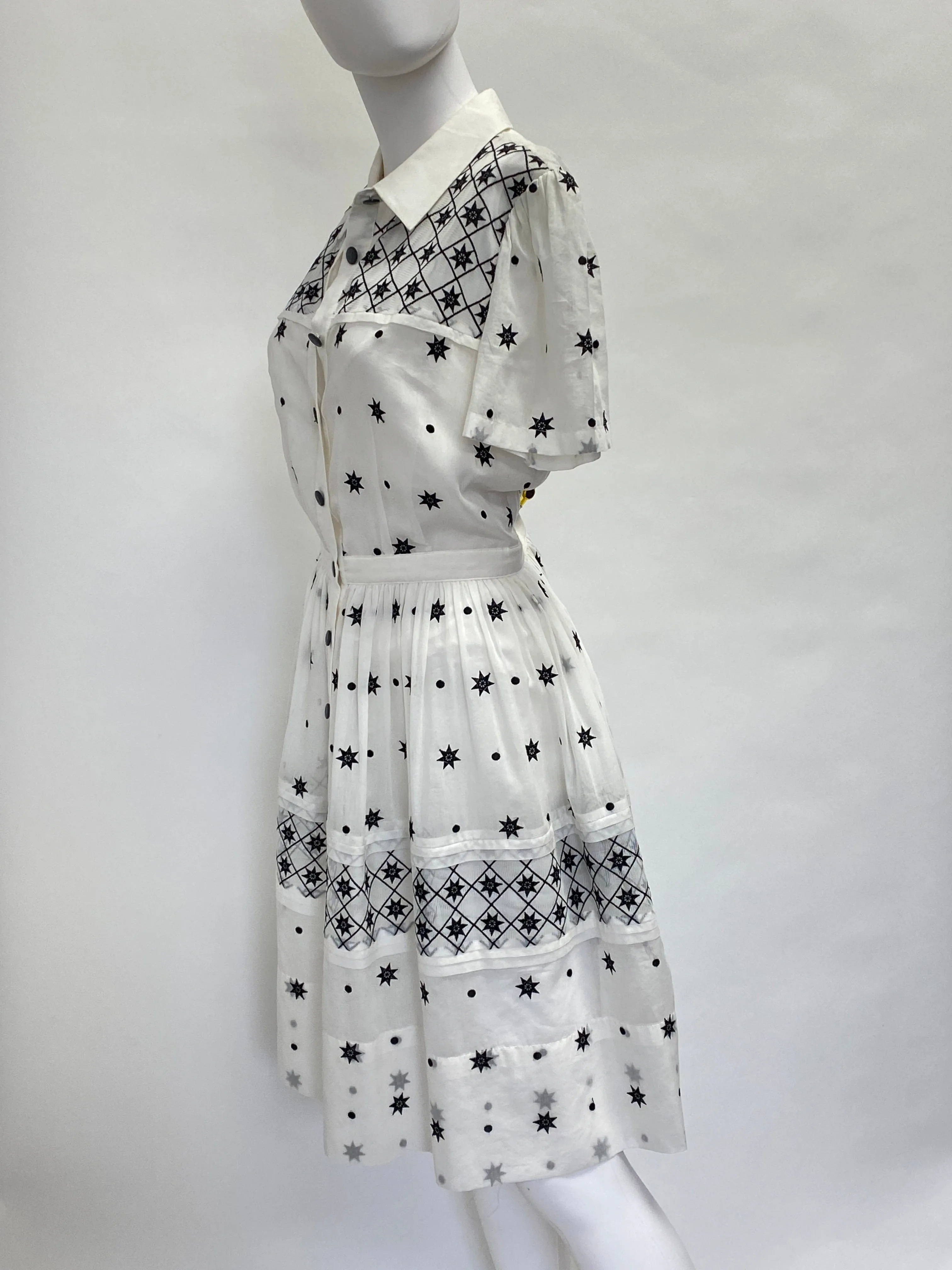 Temperley London White Short Sleeve Dress Button Front