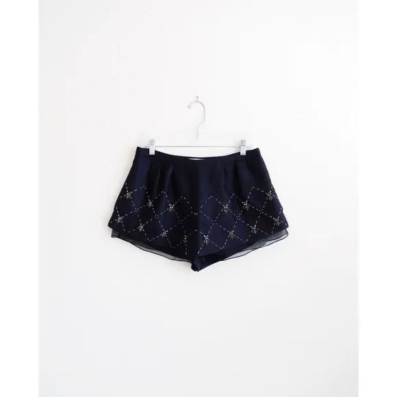 Thakoon Addition Blue Black Jeweled Shorts sz 6