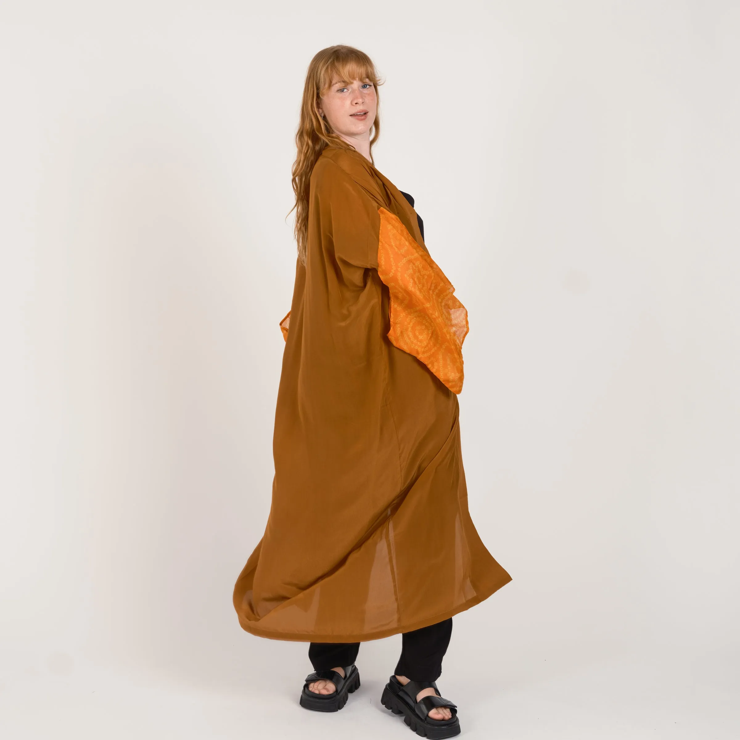 THE LONG SILK BANDAHNI KIMONO Amber and Orange