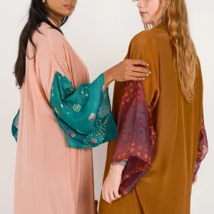 THE LONG SILK BANDAHNI KIMONO Pink and Jade