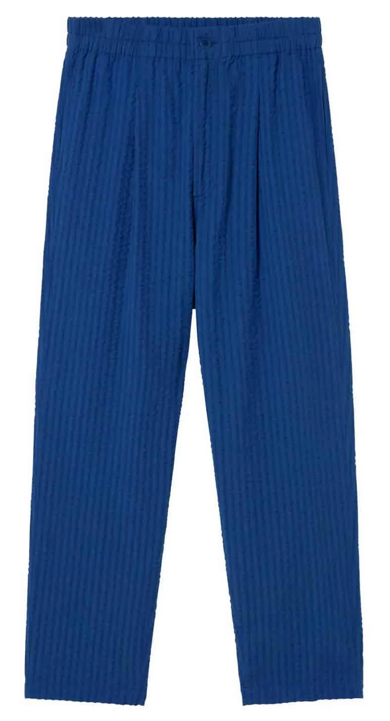 THINKING MU Luc seersucker pants cobalt men
