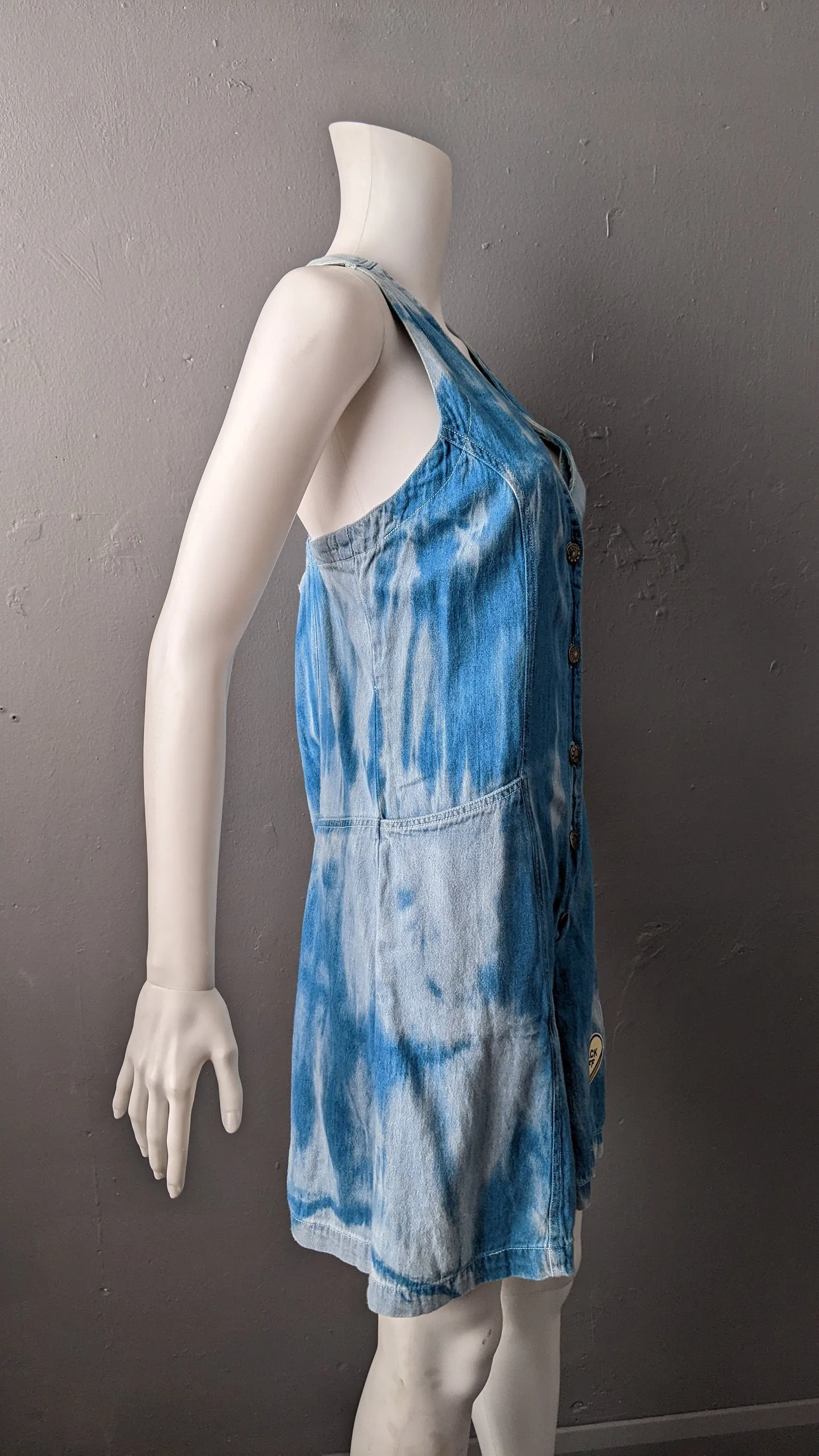 Tie Dye Denim Jumpsuit, Short Flared Overalls, Candy Festival Culotte Playsuit, Size Medium