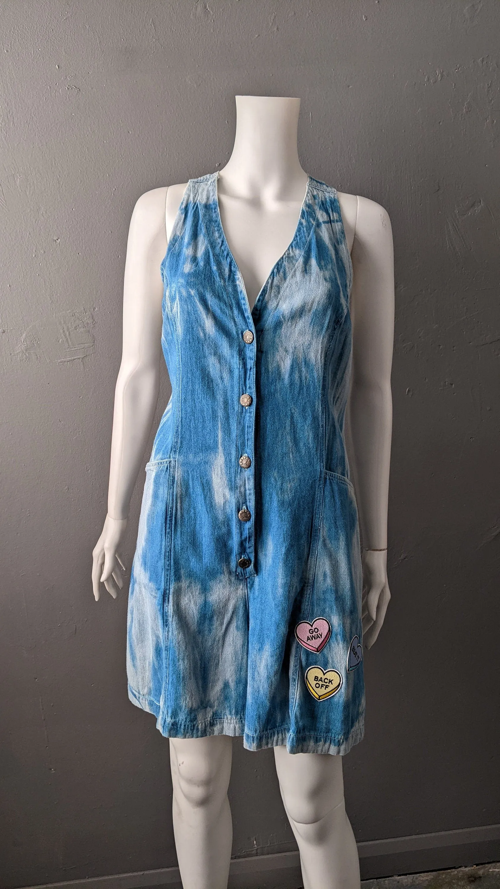 Tie Dye Denim Jumpsuit, Short Flared Overalls, Candy Festival Culotte Playsuit, Size Medium