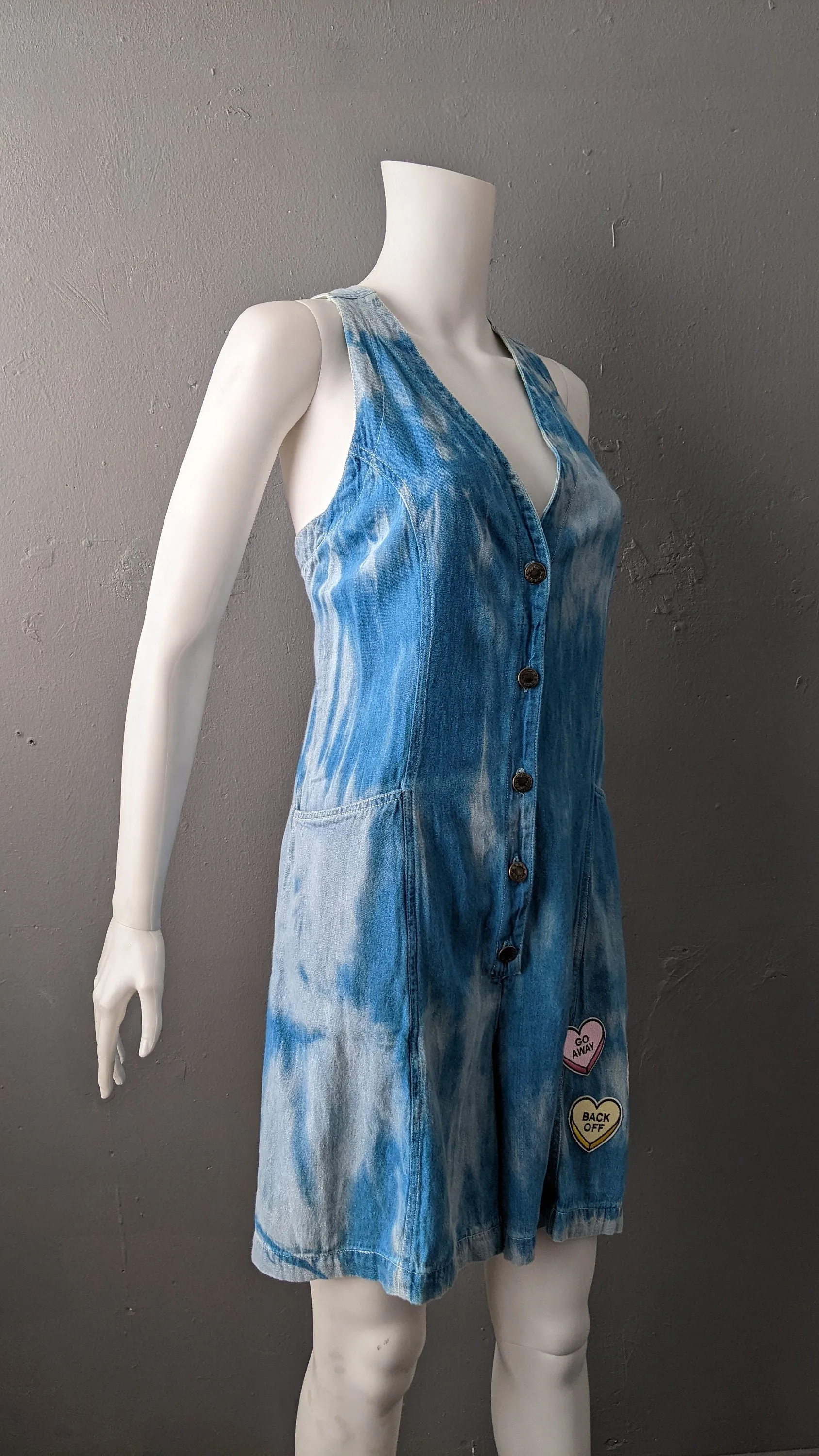 Tie Dye Denim Jumpsuit, Short Flared Overalls, Candy Festival Culotte Playsuit, Size Medium