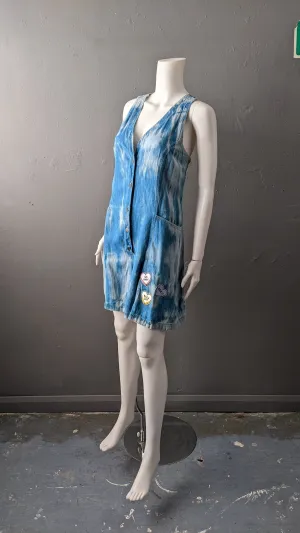 Tie Dye Denim Jumpsuit, Short Flared Overalls, Candy Festival Culotte Playsuit, Size Medium