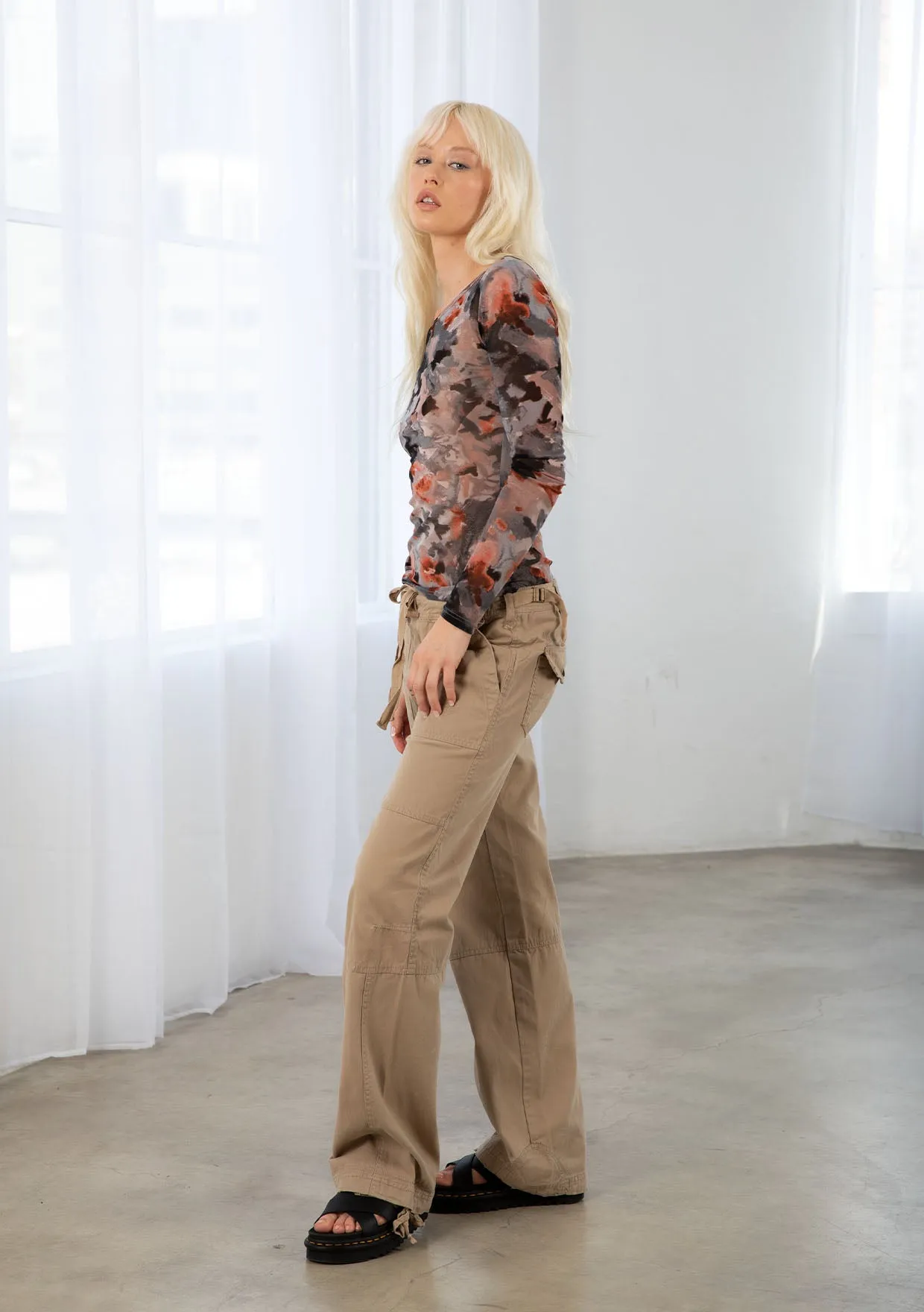 Trendy Long Sleeve Sheer Mesh Round Neck Top