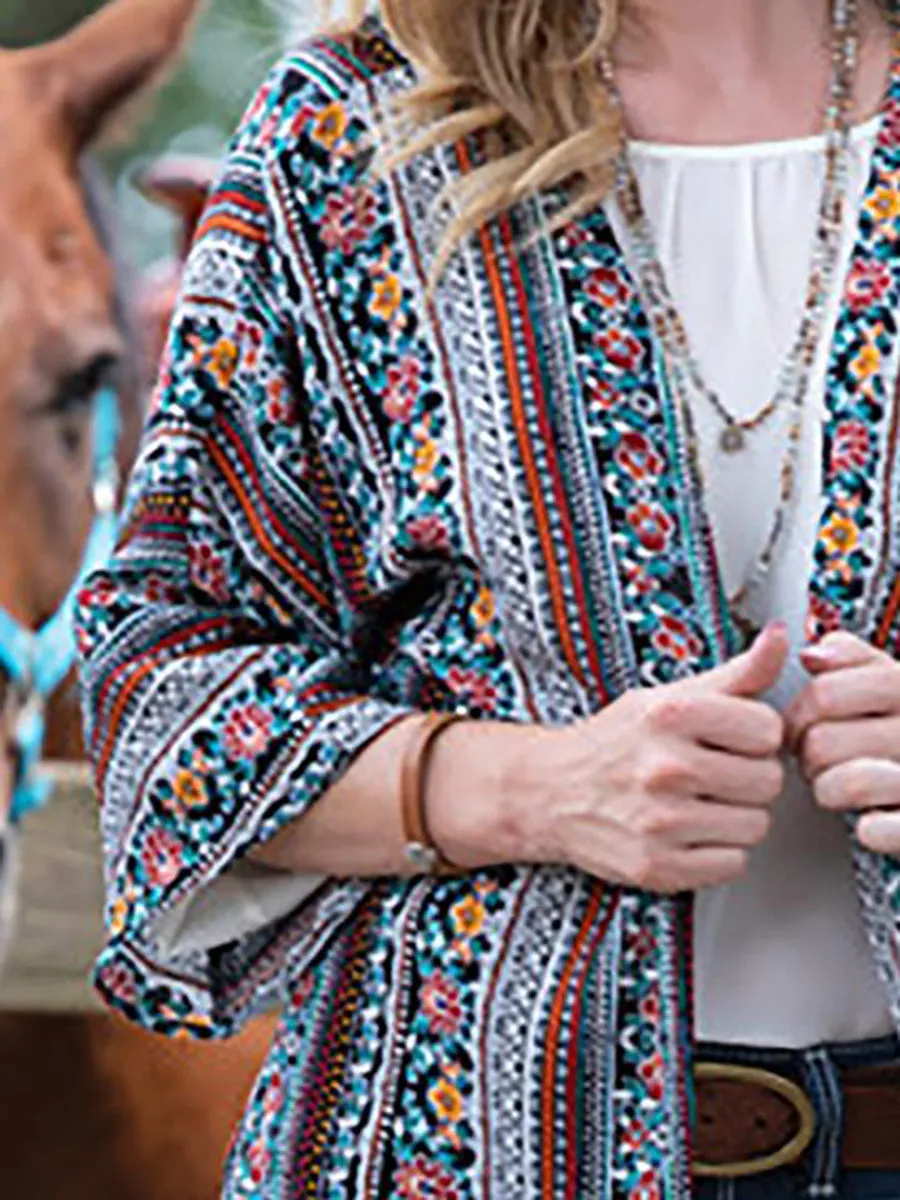 Tribal Printed Long Sleeve Women Cardigans Kimonos
