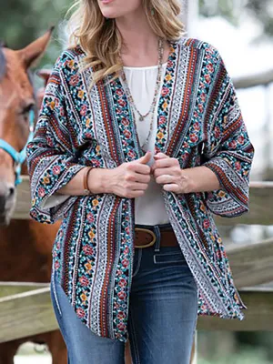 Tribal Printed Long Sleeve Women Cardigans Kimonos