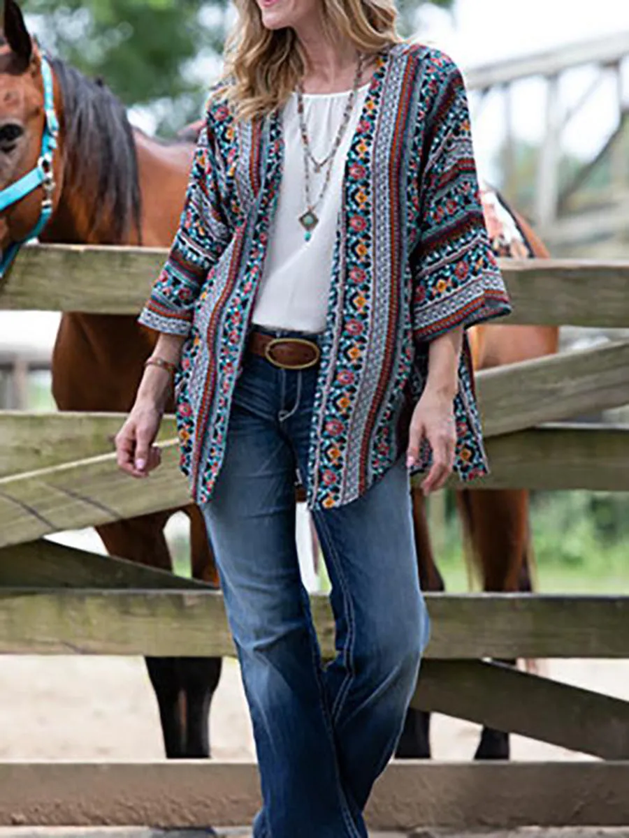 Tribal Printed Long Sleeve Women Cardigans Kimonos