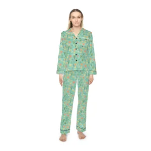 Tropical Floral Satin Pajamas for Women