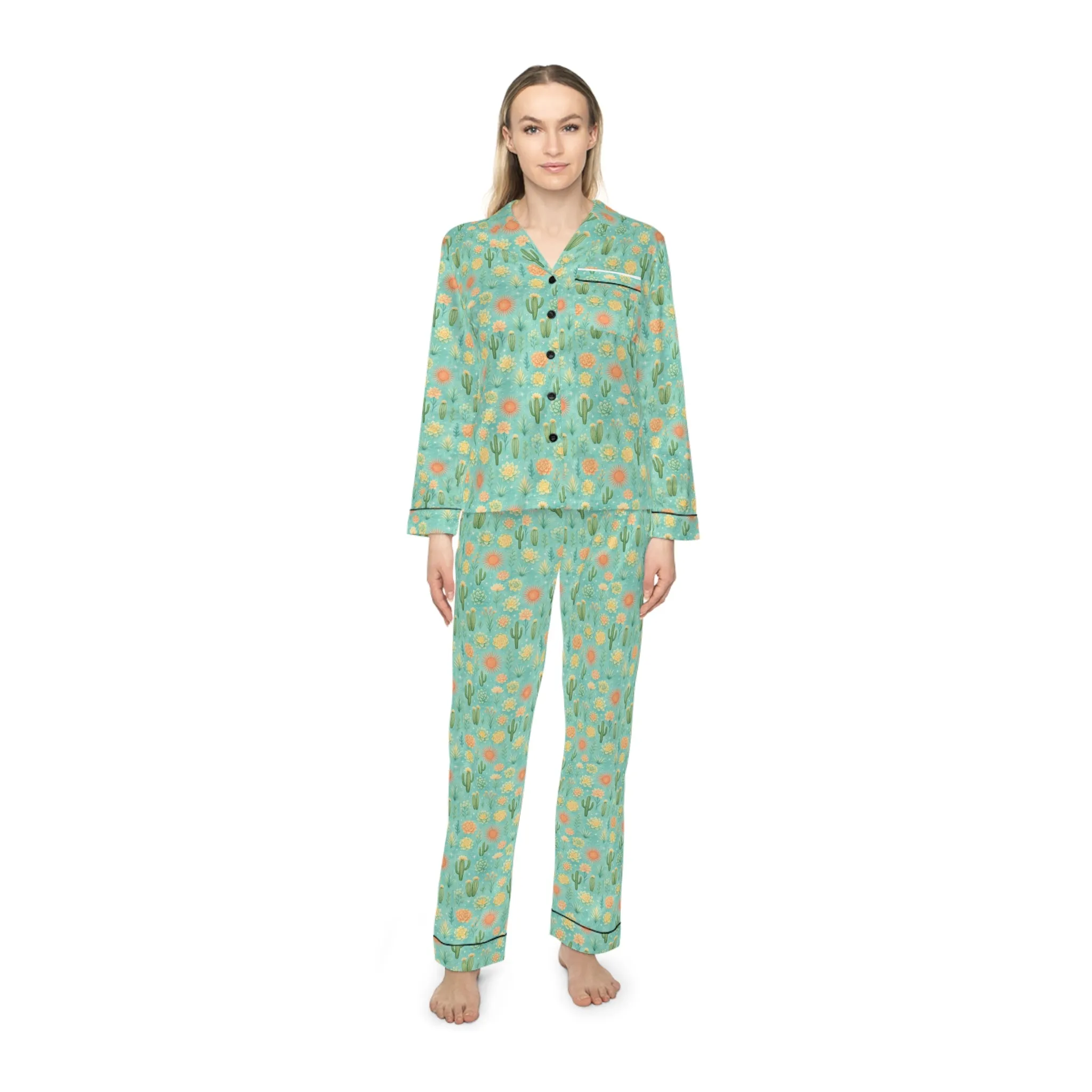 Tropical Floral Satin Pajamas for Women
