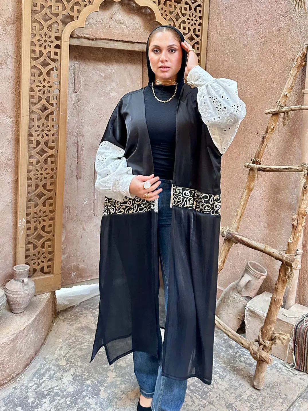 Typo Silk Puffed Sleeves Kaftan - Leocansa